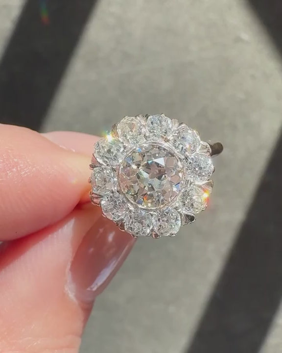 Edwardian 1.00 Ct. Old European Cut Diamond Cluster Engagement Ring