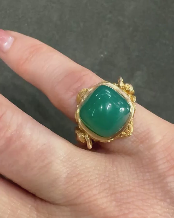 Victorian Chrysoprase 'Pan & Bacchante' Ring