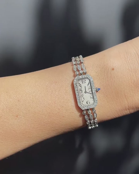 Art Deco 2.50 Ctw. Old Cut Diamond Bracelet Watch