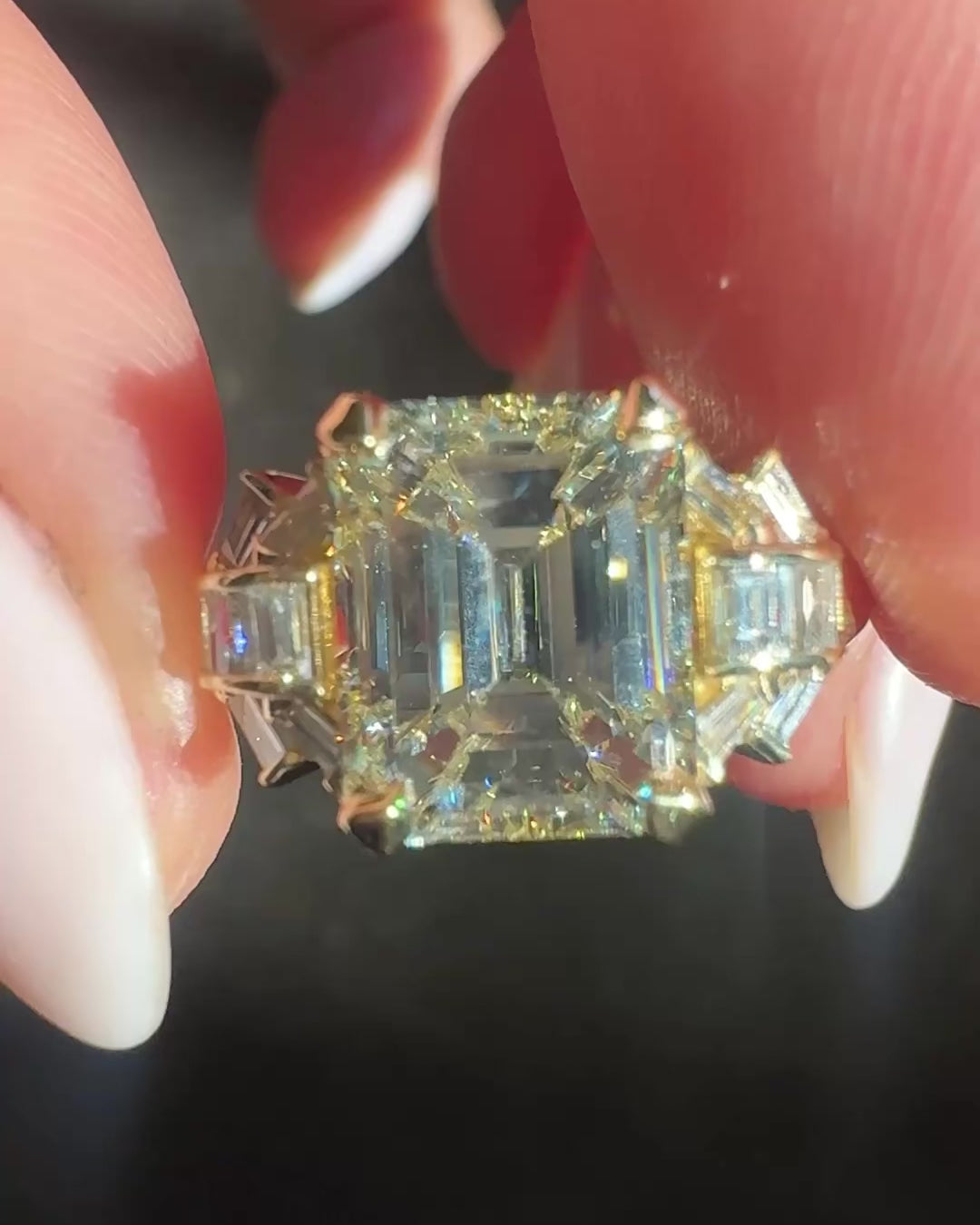 3.12 Ct. Emerald Cut Diamond & 0.50 Ctw. Baguette Cut Diamond Engagement Ring