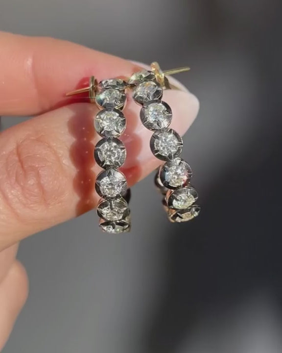 5.21 Ctw. Old European Cut Diamond Collet-Set Hoop Earrings from Bespoke by Plat