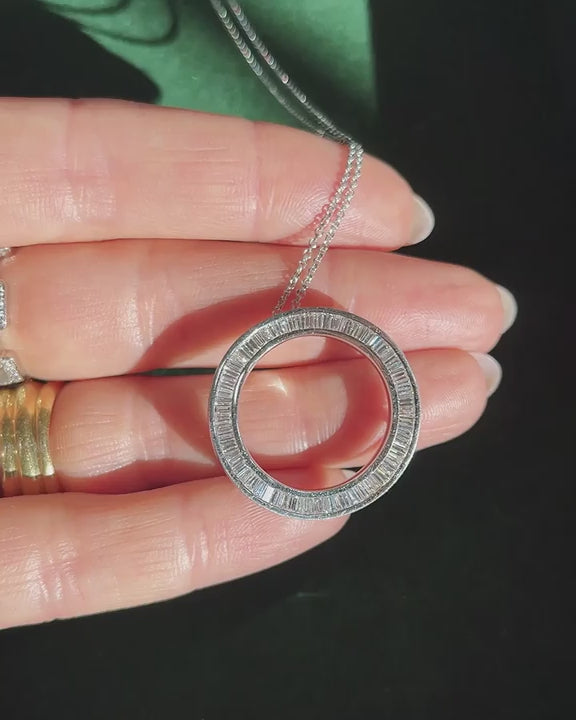 Vintage 1.50 Ctw. Baguette Cut Diamond Circle Pendant Necklace