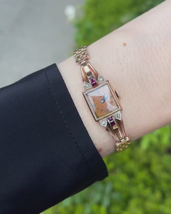 Retro Diamond & Ruby Bracelet Watch by Pery Watch Co.