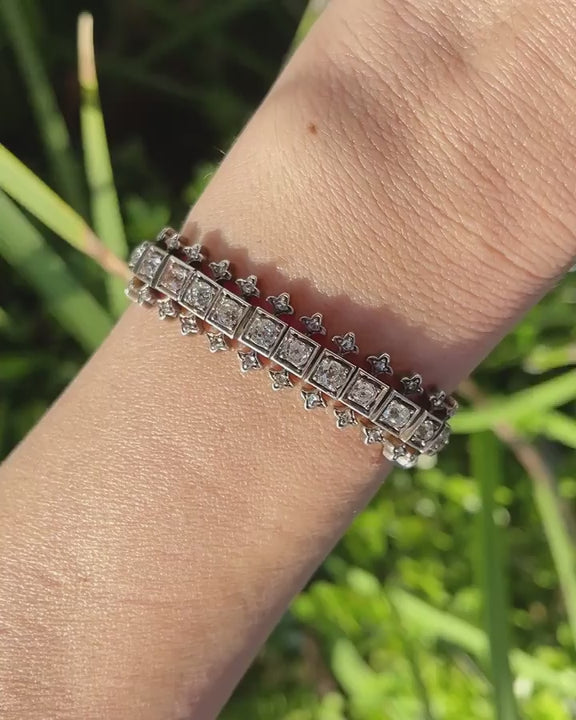 Victorian 9.60 Ctw. Old Mine Cut Diamond & Rose Cut Diamond Ornate Line Bracelet