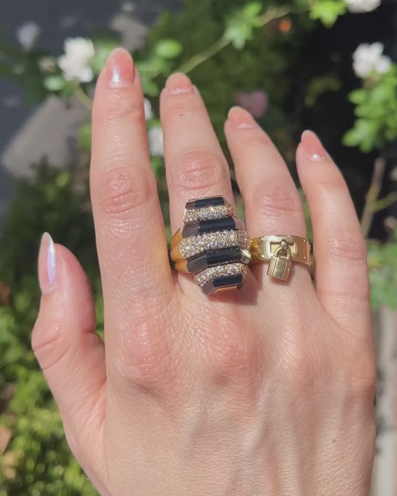 Vintage Striped 1.50 Ctw. Diamond & Black Onyx Statement Ring