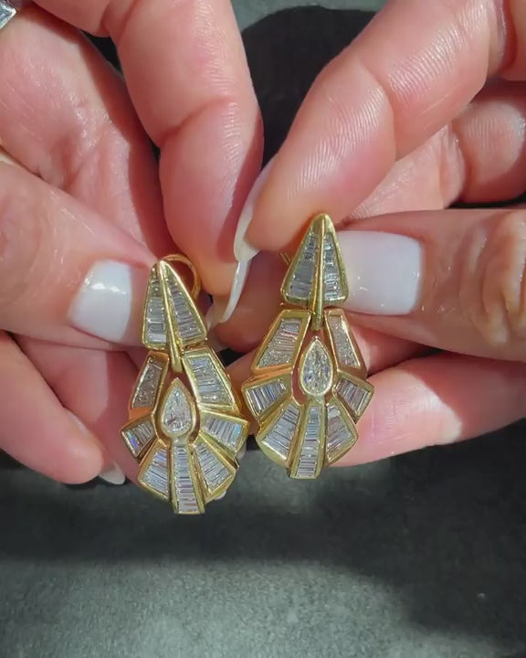 Vintage Pear-Shaped Diamond & Baguette Cut Diamond Geometric Earrings