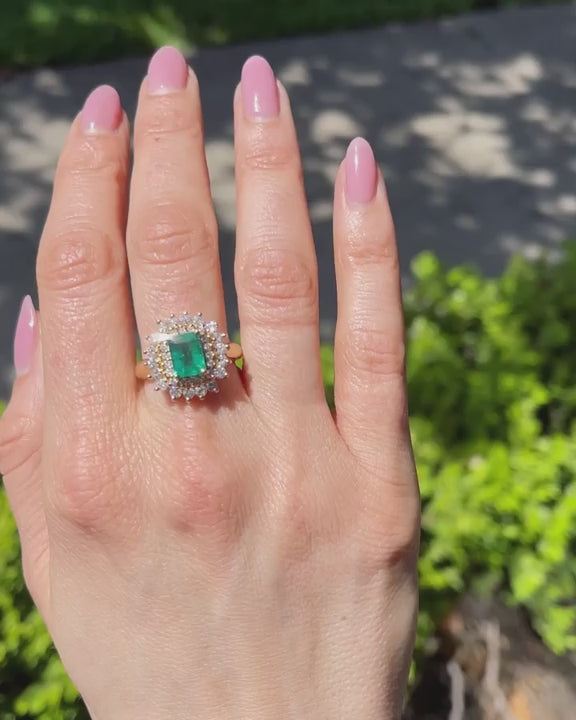 Vintage 1.60 Ct. Emerald & Diamond Cluster Ring