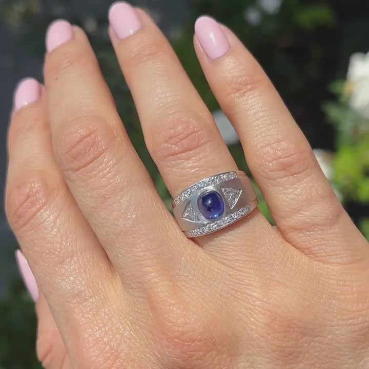 Mid-Century 2.42 Carat Pyramid Pailin Blue Sapphire & Diamond Ring