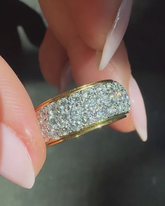Vintage 2.54 Ctw. Round Brilliant Cut Diamond Full Pavé Two-Tone Band Ring