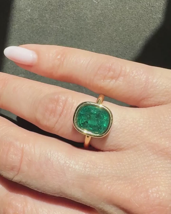 4.36 Ct. Cushion-Shaped Emerald Solitaire Ring from Bespoke by Platt