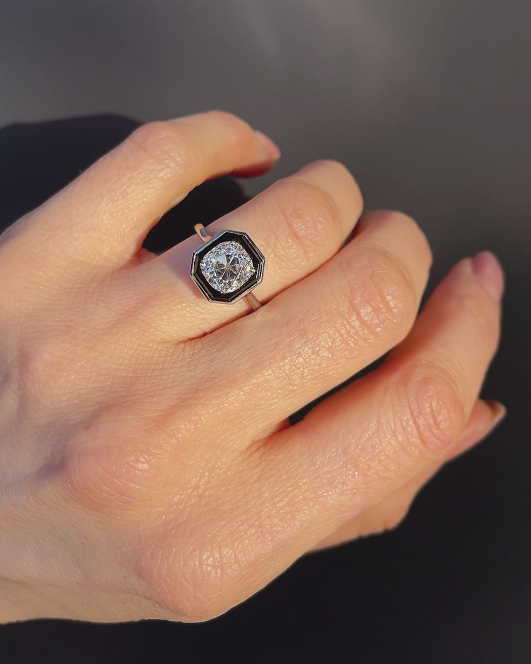 2.62 Ct. Old Mine Cut Diamond & Onyx Engagement Ring from Bespoke by Platt