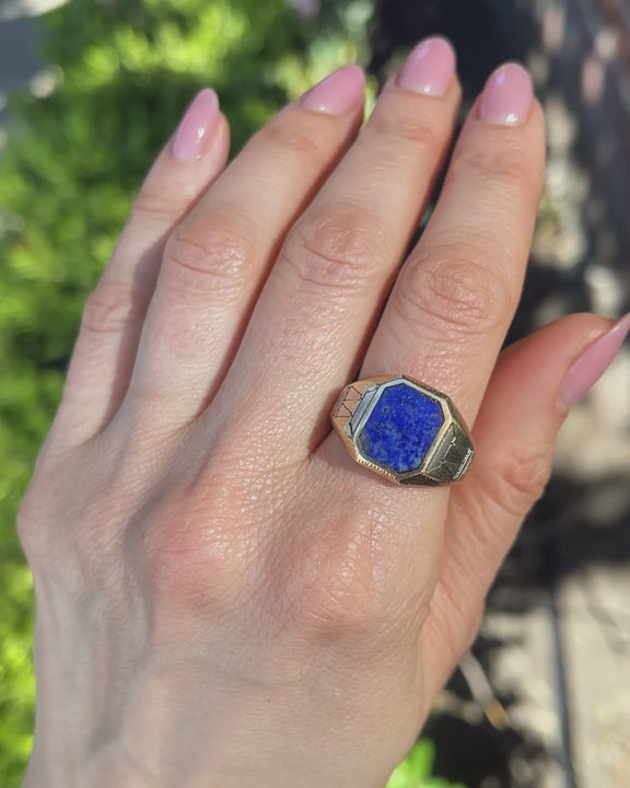 Art Deco Egyptian-Revival Lapis Lazuli Signet Ring