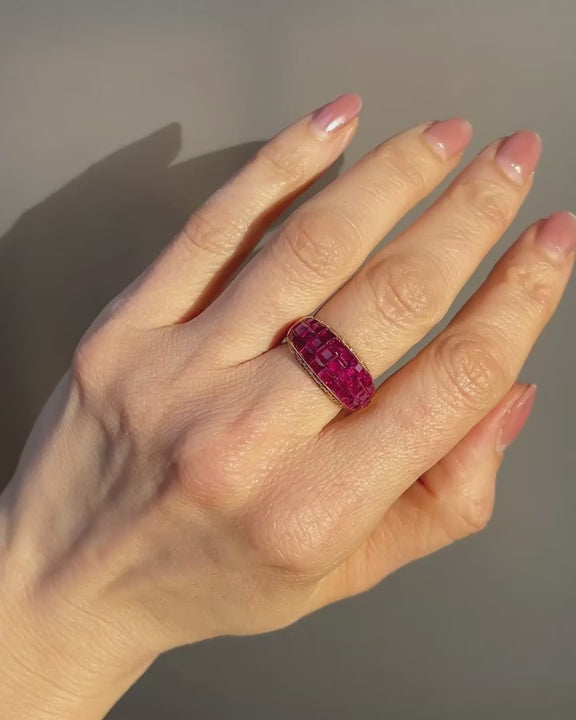 Vintage 5.00 Ctw. Ruby & Diamond 'Mystery Set' Dome Ring
