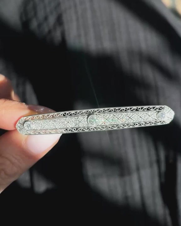 Art Deco 1.00 Ctw. Old Cut Diamond Geometric Line Brooch