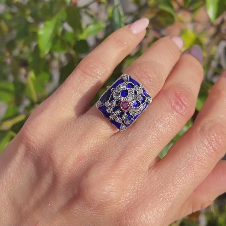 Victorian Russian Imperial Eagle Ruby & Diamond Ring