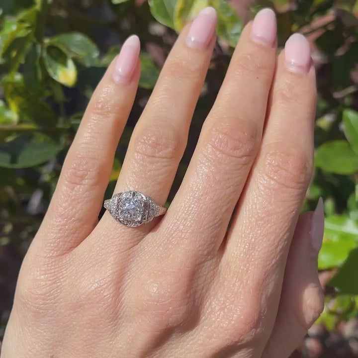 Art Deco 1.16 Carat Old European Cut Diamond Engagement Ring