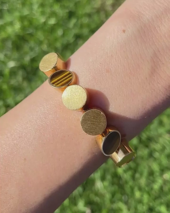Vintage Tiger's Eye & Gold Disc Link Bracelet by Günter Krauss