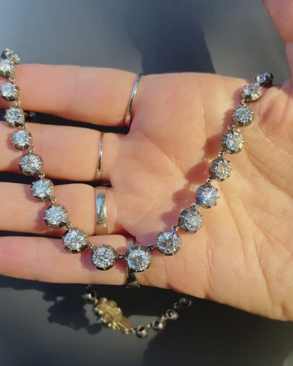 21.03 Ctw. Old Mine Cut & Old European Cut Diamond Rivière Necklace