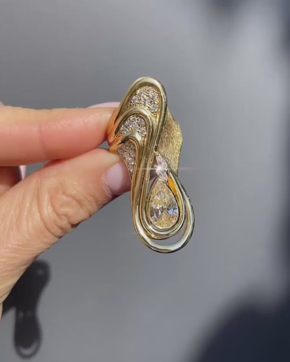 Vintage 2.38 Ct. Pear-Shaped Diamond Swirling Freeform Sculptural Ring