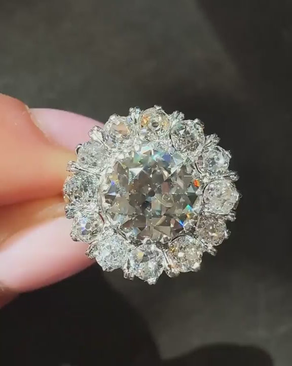 Edwardian 2.03 Ct. Old European Cut Diamond Cluster Engagement Ring
