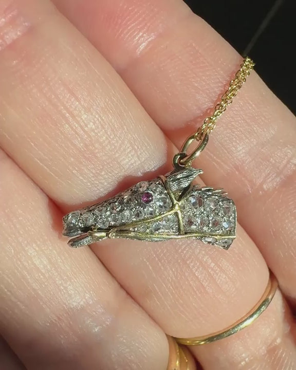 Edwardian Rose Cut Diamond Bridled Horse Head Pendant Necklace