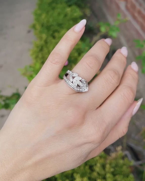 Mid-Century 0.40 Ctw. Single Cut Diamond 'Leaf' Ring
