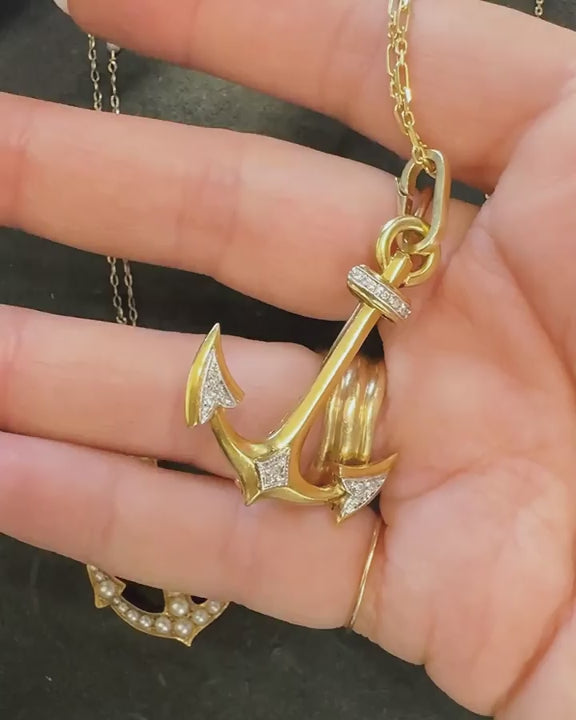 Mid-Century Diamond Anchor Pendant Necklace