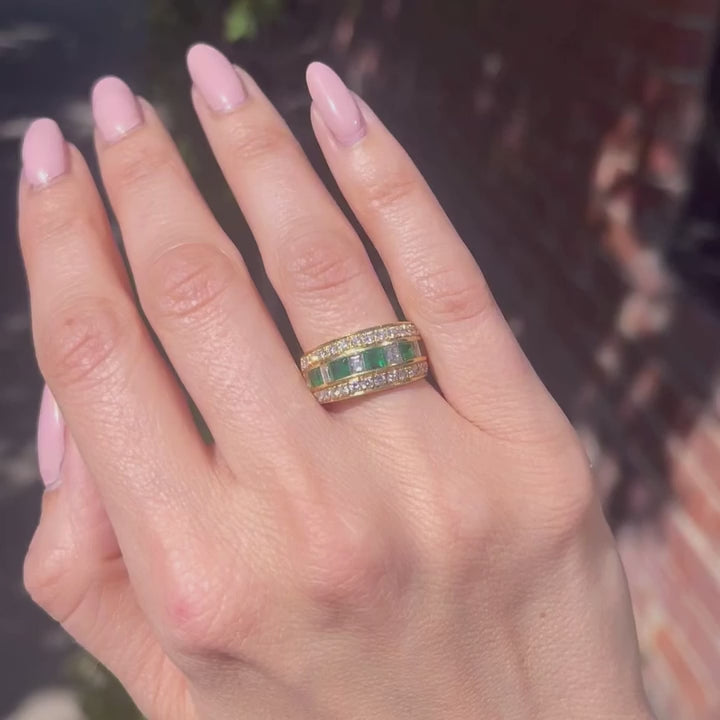 Vintage Emerald & Diamond Band Ring