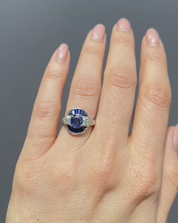 Art Deco 1.25 Ct. Sapphire & Diamond Round Dinner Ring