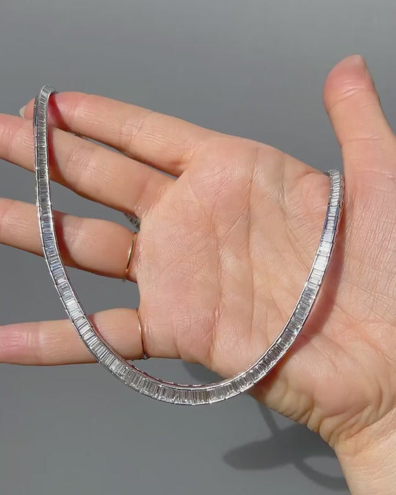 Vintage 14.17 Ctw. Baguette Cut Diamond Graduated Line Collar Necklace