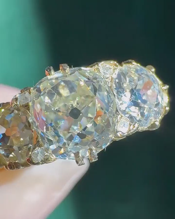 Late Victorian 1.72 Ct. Old Mine Cut Diamond 3-Stone Engagement Ring