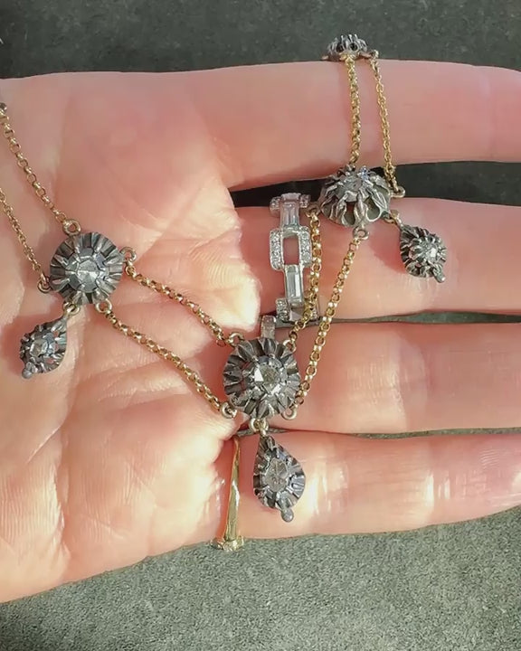 Georgian 0.50 Ctw. Rose Cut & Table Cut Diamond 'Swag' Chain Necklace