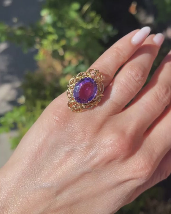 Art Nouveau 9.30 Ct. Oval Cut Amethyst Swirly Dinner Ring