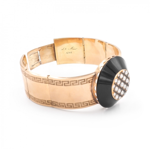 Victorian Pearl & Black Onyx Cuff Bracelet