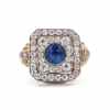 Art Deco 1.47 Carat Sapphire & Old European Cut Diamond Dinner Ring