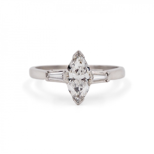 Mid-Century 0.85 Carat Marquise Cut Diamond Engagement & Wedding Ring