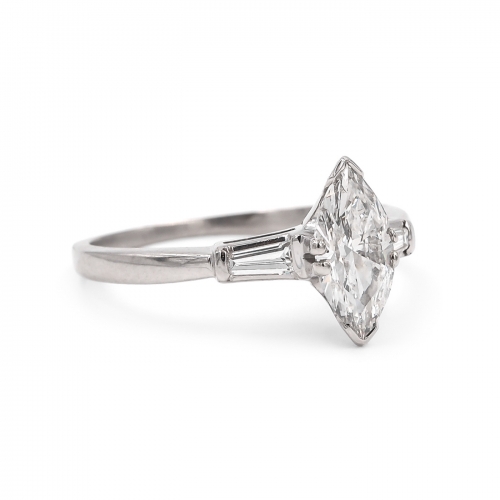 Mid-Century 0.85 Carat Marquise Cut Diamond Engagement & Wedding Ring