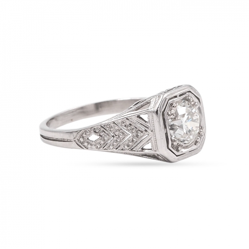 Art Deco 0.76 Carat Transitional Cut Diamond Engagement Ring