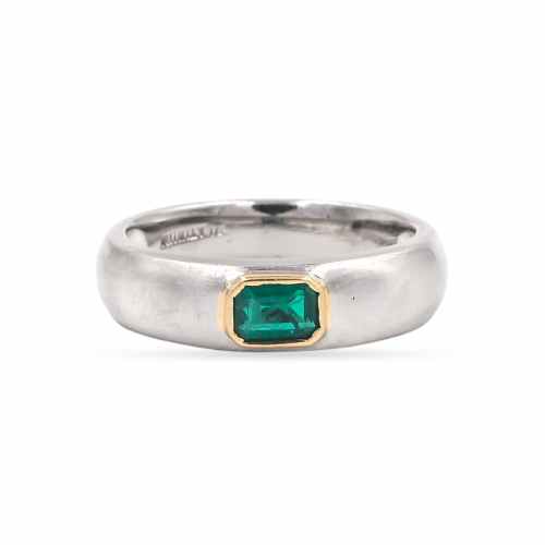 Vintage 0.50 Carat Emerald Two-Tone Band Ring