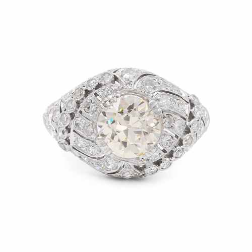 Art Deco 2.14 Ct. Old European Cut Diamond Domed Engagement Ring