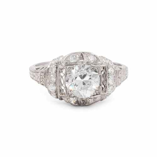 Art Deco 1.16 Carat Old European Cut Diamond Engagement Ring