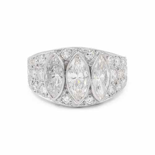 Mid-Century 2.15 Ctw. Marquise Cut Diamond 3-Stone Engagement Ring