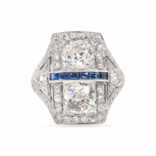 Art Deco 2.27 Ctw. Old Mine Cut Diamond 2-Stone Engagement Ring