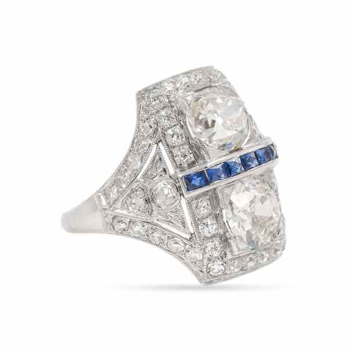 Art Deco 2.27 Ctw. Old Mine Cut Diamond 2-Stone Engagement Ring