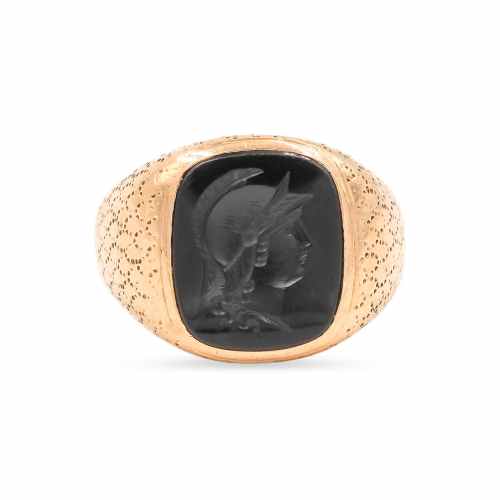 Retro Carved Onyx Intaglio Signet Ring