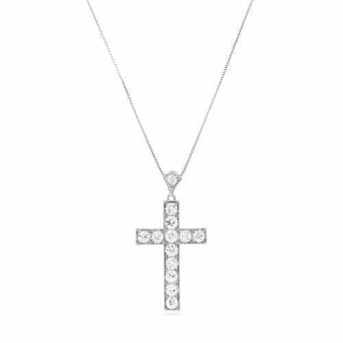 Art Deco 2.22 Ctw. Old Cut Diamond Cross Pendant Necklace