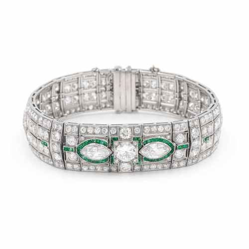 Art Deco 15.54 Ctw. Diamond & Emerald Geometric Bracelet