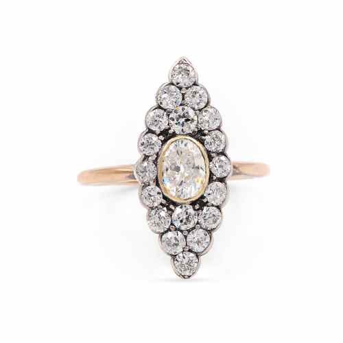 Victorian 1.01 Ct. Old Oval Cut Diamond Navette Ring