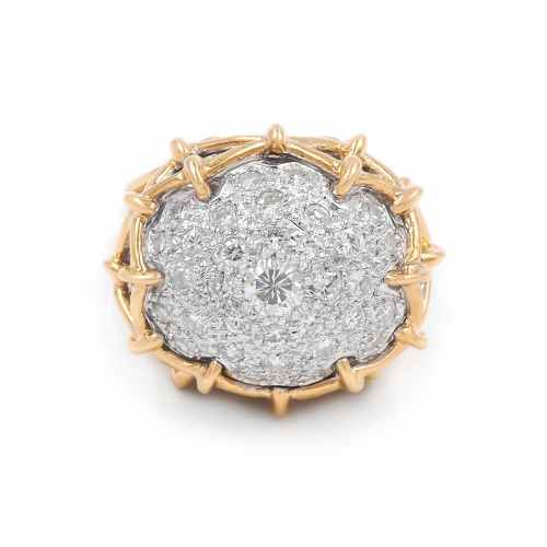 Vintage 2.00 Ctw. Diamond Two-Tone 'Stitched' Bombe Ring