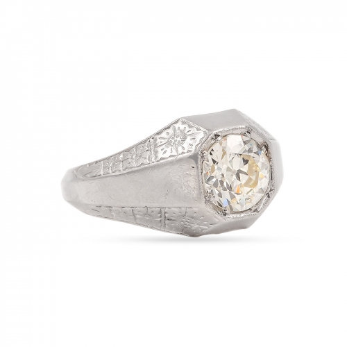 Art Deco 1.46 Carat Old European Cut Diamond Solitaire Ring